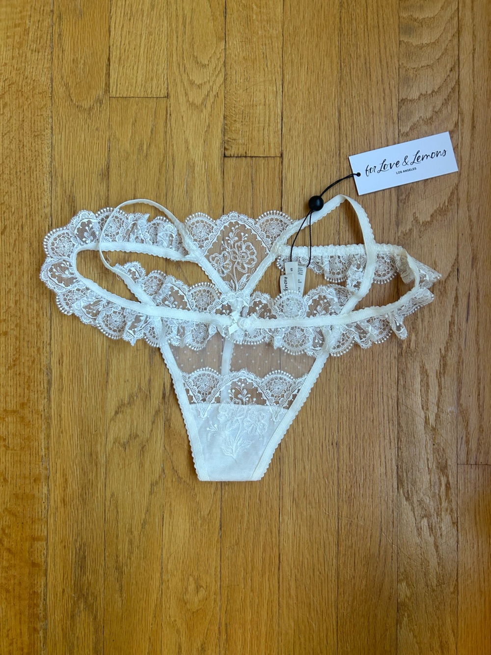 NWT! For Love & Lemons Ivory Floral Lace Thong Size Small